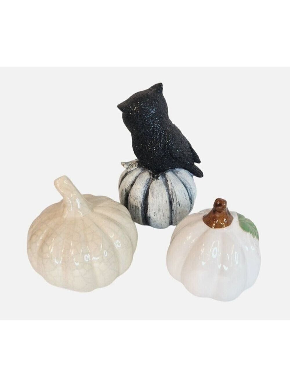 Pumpkins Glittered Owl Set 3 6.5" H Fall Halloween Decor - Picture 7 of 9